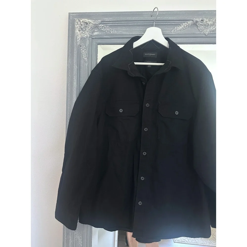 Banana Republic Mens Black Cotton Long Sleeve Utility Shirt Jacket Shacket XL
